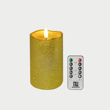 Imagem de Guluto Velas operadas por bateria de LED com glitter dourado, velas cintilantes sem chama com controle remoto e temporizador, vela de chama 3D de cera real para mesa de casa centro de mesa decoração