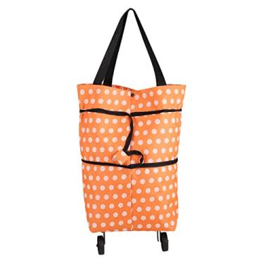 Imagem de Yctze Bolsa de Compras Dobrável de Roda Dupla de Roda - Carrinho de Pano e Bolsa Versátil Oxford para Fazer Compras, Viagens, Acampamento e Piquenique - Compacto e Fácil de Usar (pontos laranja)