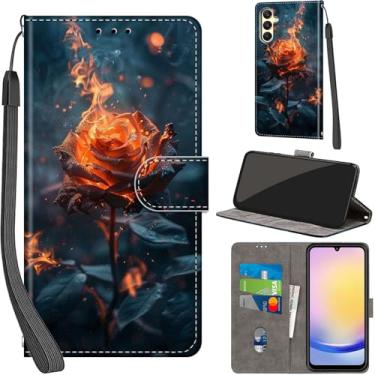 Imagem de Salanheo Capa carteira para Samsung Galaxy A25 5G, com [3 compartimentos para cartões], fecho magnético com suporte, capa protetora flip de couro PU à prova de choque 16,5 cm, Burning Roses