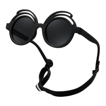 Imagem de FEISEDY Óculos de sol redondos polarizados de borracha flexíveis com alça para bebês recém-nascidos de 0 a 24 meses B0060, Armação preta | Lente cinza, 39MM