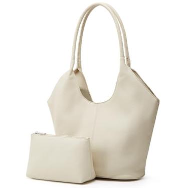 Imagem de Hobo Bolsas femininas de couro vegano, bolsa de ombro despojada, alça superior, simples, bolsa de trabalho, casual, Bege, Medium