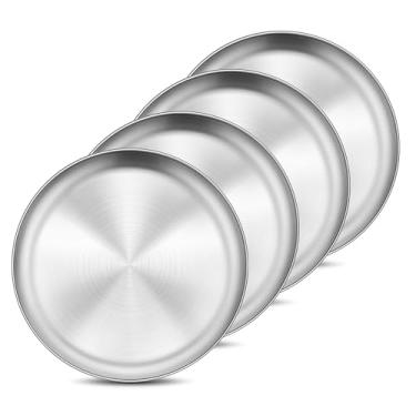Imagem de Onader Pratos De Aço Inoxidável 4 Peças 8" 304 (18/8) Prato Jantar Redondo Metal Para Crianças E Bebês Servir Laváveis Na Máquina Lavar Louça
