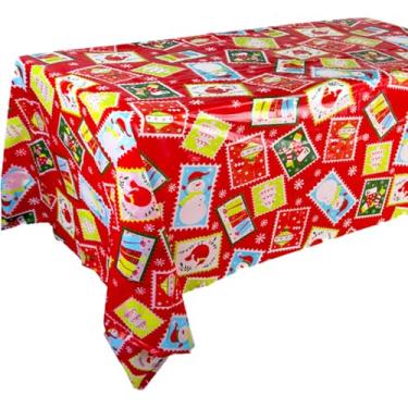 Imagem de Toalha de mesa de plástico de Natal, adequada para mesas retangulares, 129,5 x 221 cm, decoração de festa, serve de 6 a 8 pessoas, toalha de mesa descartável à prova d'água, estampa de boneco de neve