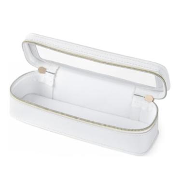 Imagem de Bolsa de maquiagem transparente de couro PU bolsa organizadora de armazenamento de cosméticos de grande capacidade (branca)