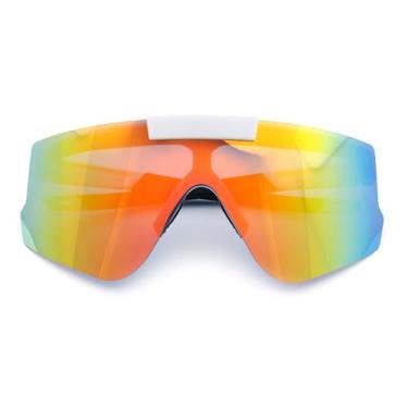 Imagem de Óculos de sol esportivos masculinos polarizados flip up sem aro com escudo grande, Branco - Espelhado laranja, 5 11/16" (144mm) x 2 5/16" (60mm)