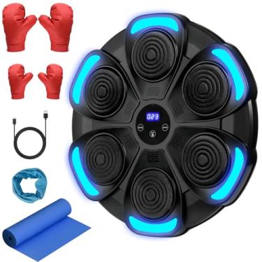 Imagem de komkoc Máquina de boxe musical com Bluetooth 5.0 - Saco de pancadas interativo para adultos e crianças, inclui 2 luvas, toalha e faixa de resistência - Equipamento de ginástica e fitness para casa