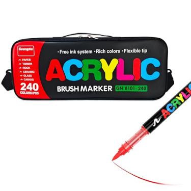 Imagem de kander Marcadores de tinta acrílica com bolsa, 240 cores com sistema de controle de tinta líquida direta, caneta de tinta profissional para pintura rupestre, tela, vidro, plástico, tecido e artesanato