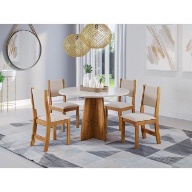 Imagem de Conjunto Mesa De Jantar Redonda Slin Mel 4 Cadeiras Sol Linho Bege