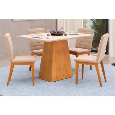 Imagem de Sala De Jantar Completa Dulce Tampo Madeirado C- Vidro Reto 120x90cm E 4 Cadeiras Zoe Cedro-off White - Ipe-suede Creme - Dj Móveis