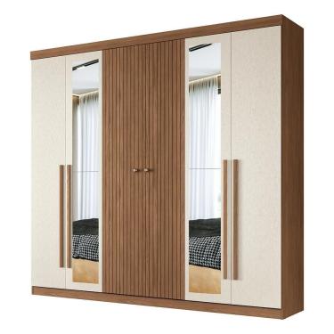 Imagem de Guarda Roupa Casal Buriti Ripado 6 Portas Jatobá-areia Com Espelho - Santos Andirá Jatobá-areia