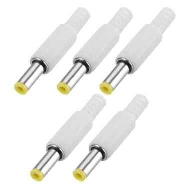 Imagem de 5 peças adaptador macho de alimentação DC, 5,5 mm x 2,1 mm 4.9 cm conector adaptador de tomada de alimentação CC para reparo de adaptador de cabo DC, branco