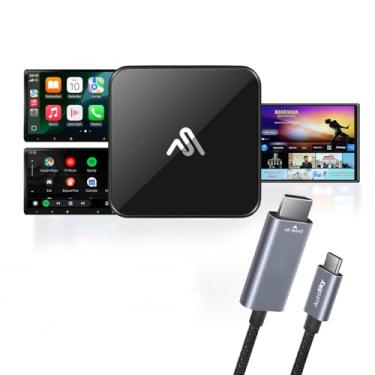 Imagem de AutoSky Conjunto de adaptador de TV CarPlay + cabo HDMI – Transmita aplicativos, filmes, música e navegação GPS no sistema de infoentretenimento veicular – Configuração Plug & Play sem fio e fácil