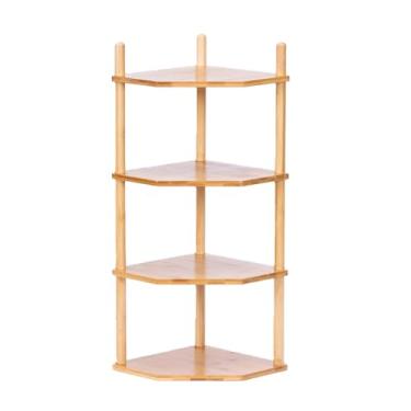 Imagem de WooFawn Prateleira de canto expansível de bambu – Organizador de pratos/pratos para armário, prateleira de balcão de cozinha e pequena prateleira de cozinha, ajustável (1 peça, canto - 4 níveis - 17