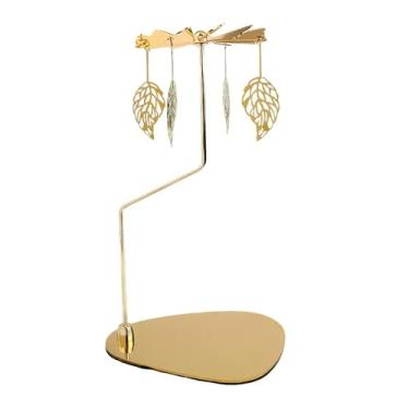 Imagem de Castiçal giratório dourado, carrossel de folhas giratórias em bandeja de metal, peça central de luz de chá para decoração de casa (folha dourada)