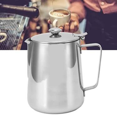 Imagem de Espumador de leite de aço inoxidável, jarro à prova de ferrugem à prova de calor com base e tampa antiderrapantes de fundo largo, copo de café e leite inquebrável para uso em casa, café, restaurante