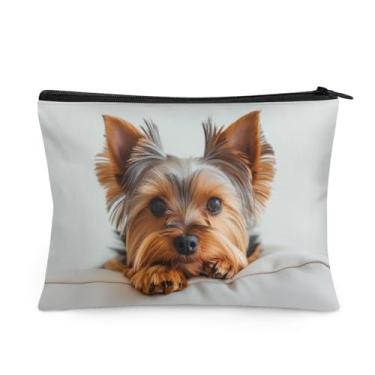 Imagem de Bolsa de cosméticos de pano, bolsa multifuncional pequena com zíper bolsa de maquiagem fofa bolsa de higiene de viagem para mulheres, 21 x 15 cm, Linda Yorkshire