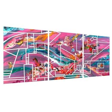 Imagem de 151bears Impressões de arte abstrata para parede Flight Modern (conjunto de 3), sem moldura 28 x 21,6 cm, design de arte geométrica rosa e azul-petróleo, ideal para decoração de casa ou escritório