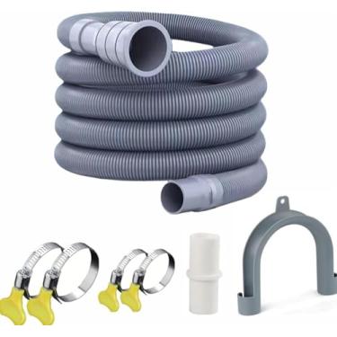 Imagem de Kit universal de mangueira de drenagem para máquina de lavar, 3 m, extra longo com suporte de dobra em U e 4 braçadeiras, para lavadora, lava-louças, desumidificador, pia RV
