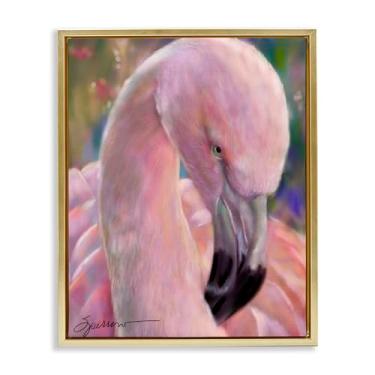 Imagem de Stupell Industries Arte de parede em tela flutuante dourada Mingo The Flamingo com moldura dourada, design de Mary Sparrow, 78 x 63 cm
