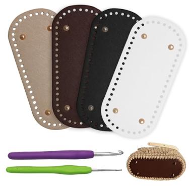 Imagem de Zorfeter Pacote com 4 bases de bolsa com 2 peças de agulhas de crochê, calça de crochê de couro PU, parte inferior de bolsa, 22 x 10 cm para entusiastas de fazer bolsas/crochê