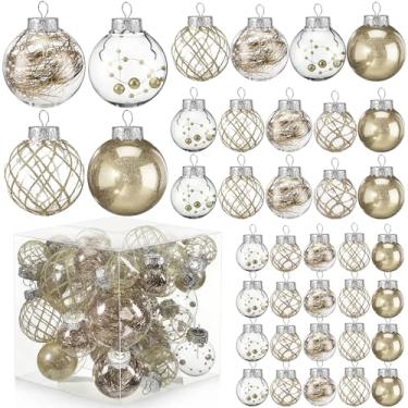 Imagem de Civaner Conjunto de 43 peças de enfeites de bolas transparentes de champanhe de plástico à prova de estilhaçamento com glitter decorativo, bolas de Natal com 5 estilos de pelúcia em 4 tamanhos para