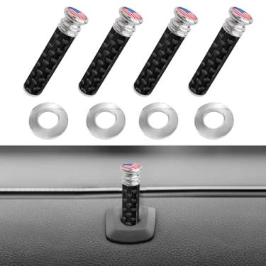 Imagem de HQRNYP 4 peças de maçanetas de fechadura de porta de carro com bandeira americana, interruptores de fechadura de porta automotivos, substituição de tampa de pino de trava interna de fibra de carbono