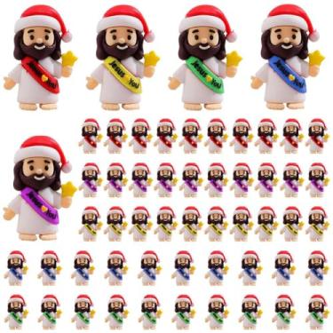 Imagem de 50 peças de mini figuras de Jesus com chapéu de Natal, boneca religiosa de Jesus a granel, bonecos Little Jesus Loves You para esconder pequenos bonecos de ação para artesanato, bolso, buscar