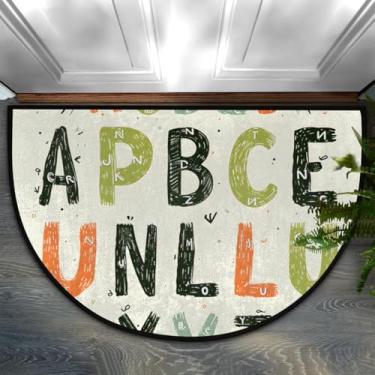 Imagem de Tapete de porta meio redondo, tabela, alfabeto, retrô, antiderrapante, absorvente, semicírculo, tapetes laváveis, meia lua, para ambientes internos e externos, pátio, cozinha, banheiro, entrada