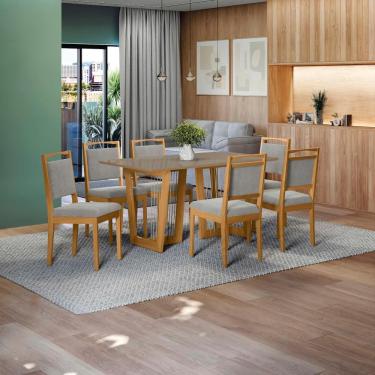 Imagem de Conjunto Sala De Jantar Lina Em Madeira Maciça 6 Cadeiras Boucle Cinza