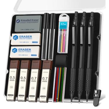 Imagem de Joyask Conjunto de 3 lápis mecânicos de metal preto de 0,5 mm, 0,7 mm e 2 mm