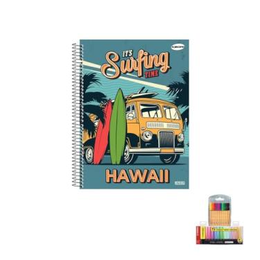 Imagem de Kit Caderno Masculino Capa Dura 1 Matéria 96 Folhas KBOM + Caneta Fineliner + Marca Texto Boss