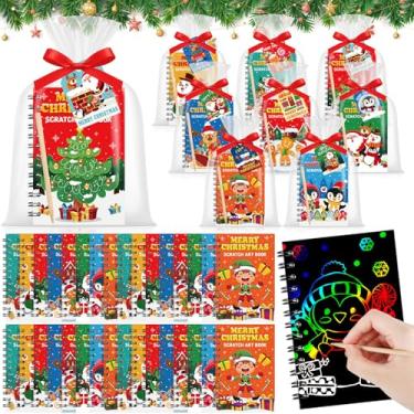 Imagem de Funrous Pacote com 48 lembrancinhas de festa de Natal, raspadinhas, presentes de Natal, arco-íris, cadernos artísticos, blocos de meias a granel, livros de colorir para presente de Natal, festa de