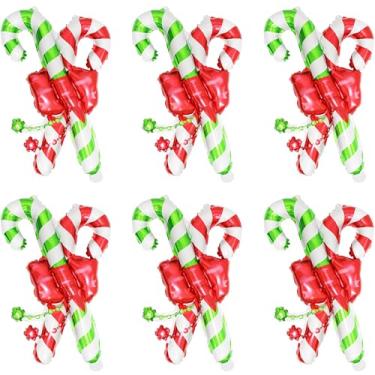 Imagem de Red Green White Christmas Balloon Lollipop Candy Cane Candyland Supplies Sweet Candies Decorations, 6 Pack Gift Candy Cane Balloons Happy Xmas Balloons Christmas Tree Birthday Winter New Year Holiday
