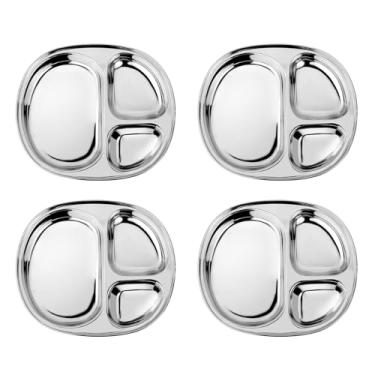 Imagem de Ahimsa Stainless Steel Kids Plates | Pediatrician Designed, Balanced Bites Divided Plates for Kids & Toddlers | Lunch Plates | 100% BPA Free & Dishwasher Safe | Pack of 4 (Classic Steel)