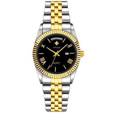 Imagem de Relógio De Quartzo Masculino Design Casual Em Aço Inoxidavel à Prova D'água 3atm Preto Prata