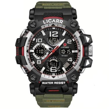 Imagem de Relógio Digital Masculino à Prova De água 5atm Duplo Display Esportivo Quartzo Exército Verde