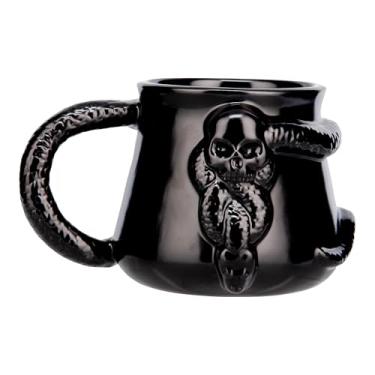 Imagem de Paladone Caneca de cobra Harry Potter Dark Mark Nagini, xícara de café de cerâmica preta oficialmente licenciada de 400 ml, design de comensal da morte, mercadoria do mundo mágico, presente para
