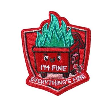 Imagem de I'm Fine Everything's Fine Patch Hook and Loop 7 x 6 cm Rosa Engraçado Dumpster Fire Sarcástico Emblema de Moral Bordado para Mochilas, Chapéus, Jaquetas, Colete de Cachorro, Roupas de Saúde Mental