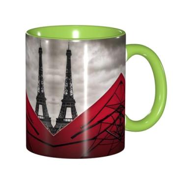 Imagem de Zeraoke Torre Eiffel com impressão de guarda-chuva vermelho canecas de café criativas, personalizadas, presente para família, tamanho 325 ml, unissex