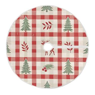 Imagem de Wassud Saia para árvore de Natal, padrão xadrez, decorações de árvore de Natal, enfeites de Natal, tapete de árvore pequena para decoração de festa de ano novo, 91 cm