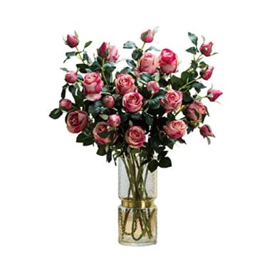 Imagem de YYBOES Flores Artificiais Lindamente Modernas Flores Artificiais Buquê de Rosa com Vaso de Vidro Decoração de Casa Flores Falsas para Decoração