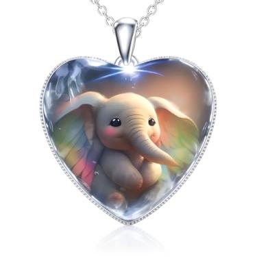 Imagem de Colar com pingente em forma de coração com diferentes animais – panda, cavalo, veado, gato, elefante, cão, vista panorâmica, colar de aço inoxidável com pingente de vidro – presente de Natal, feriado