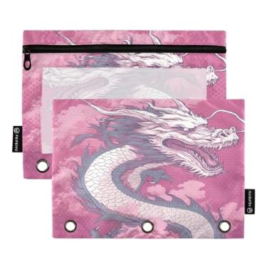 Imagem de Wassud Pastas de fichário em aquarela dragão chinês pacote com 2 pastas de bolso com 3 furos, organizador de fichários para casa, escritório