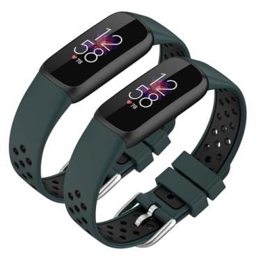 Imagem de Pulseiras de silicone para Fitbit Luxe & Luxe edição especial fitness tracker, design em duas cores, pulseiras modernas e duráveis para mulheres e homens (verde-oliva-preto)