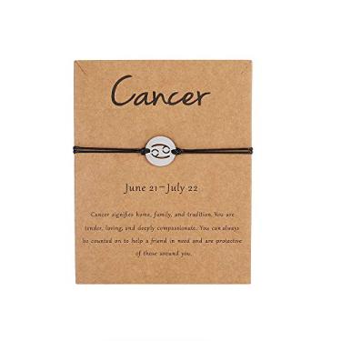 Imagem de Pulseira de horóscopo do zodíaco para mulheres, joia de astrologia, sinal de constação, ajustável, pulseira de casal da amizade com cartão de mensagem, Medium, Latão, Sem Pedra Preciosa