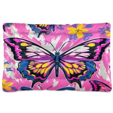 Imagem de Wassud Cama de cachorro com corações desenhados à mão com borboletas coloridas, camas grandes para cães, tapete lavável para animais de estimação, cama de gato para dormir, viagens, 45 x 61 cm