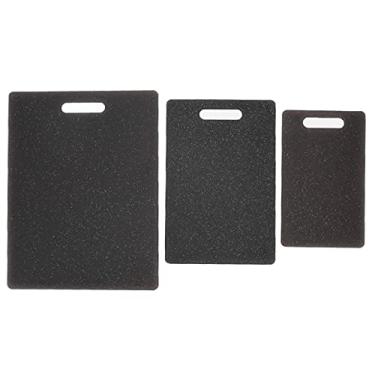 Imagem de Munefe conjunto de tábua de corte de 3 peças, tábua de corte de plástico, padrão de imitação de mármore tábua de cortar dupla face para acessório de cozinha (Tábua de imitação de pedra preta)