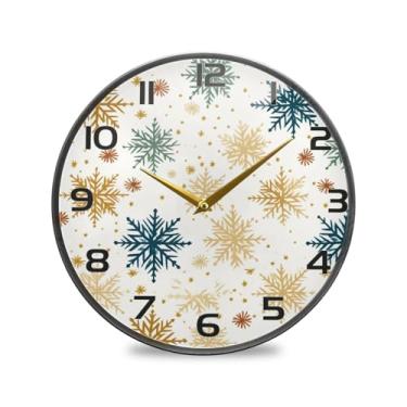 Imagem de YETTASBIN Relógio de parede de acrílico dourado com floco de neve - Silencioso, sem tique-taque, operado por bateria, relógio redondo decorativo criativo para cozinha, sala de estar, banheiro
