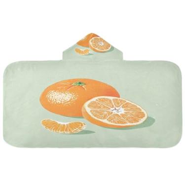 Imagem de Burbuja Toalha de banho com capuz laranja para crianças, toalha de praia de pelúcia macia absorvente para meninas e meninos 3-10 anos, 61 x 127 cm