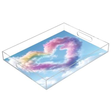 Imagem de STAYTOP Bandeja de servir de acrílico Rainbow Love Heart 15,7 × 11,20 cm, bandejas decorativas à prova de derramamento, organizador de bancada para café da manhã, chá, comida, maquiagem